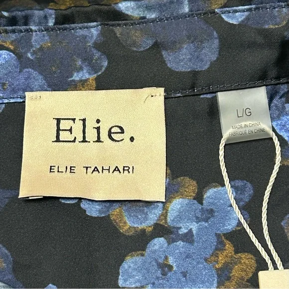 Elie. Elie Tahari Blouse Long Sleeve Floral Blue Gold Casual Sz Small & Medium - Picture 2 of 6